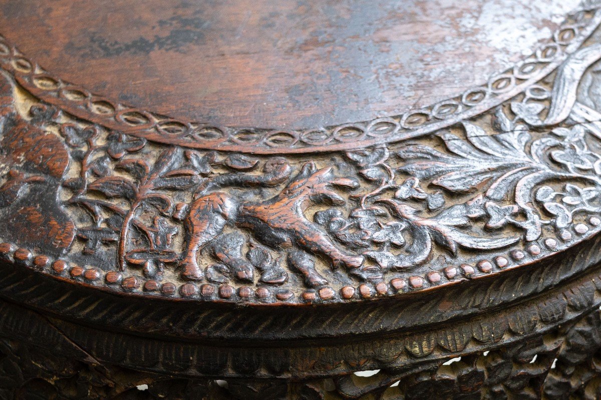 Table à Bascule Anglo-indienne Sculptée, Fin Du XIXe Siècle-photo-3