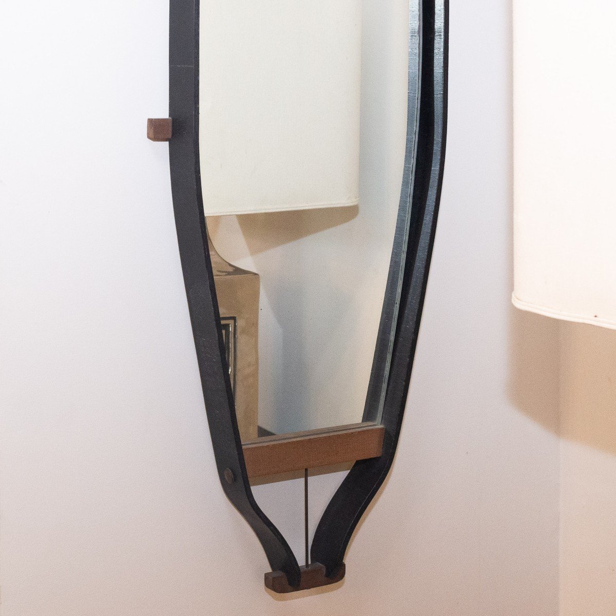 1960s Design Wall Mirror With Lacquered Wood Frame-photo-4