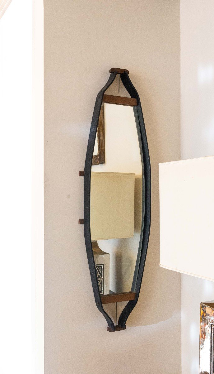 1960s Design Wall Mirror With Lacquered Wood Frame-photo-1