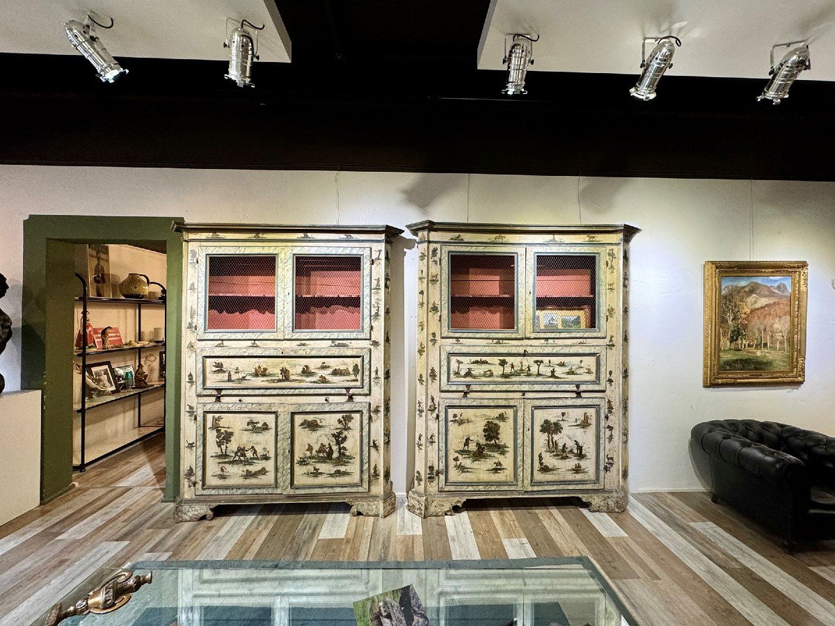 Pair Of Venetian Style Bookcases/showcases In Arte Povera, Epoch '700-photo-2