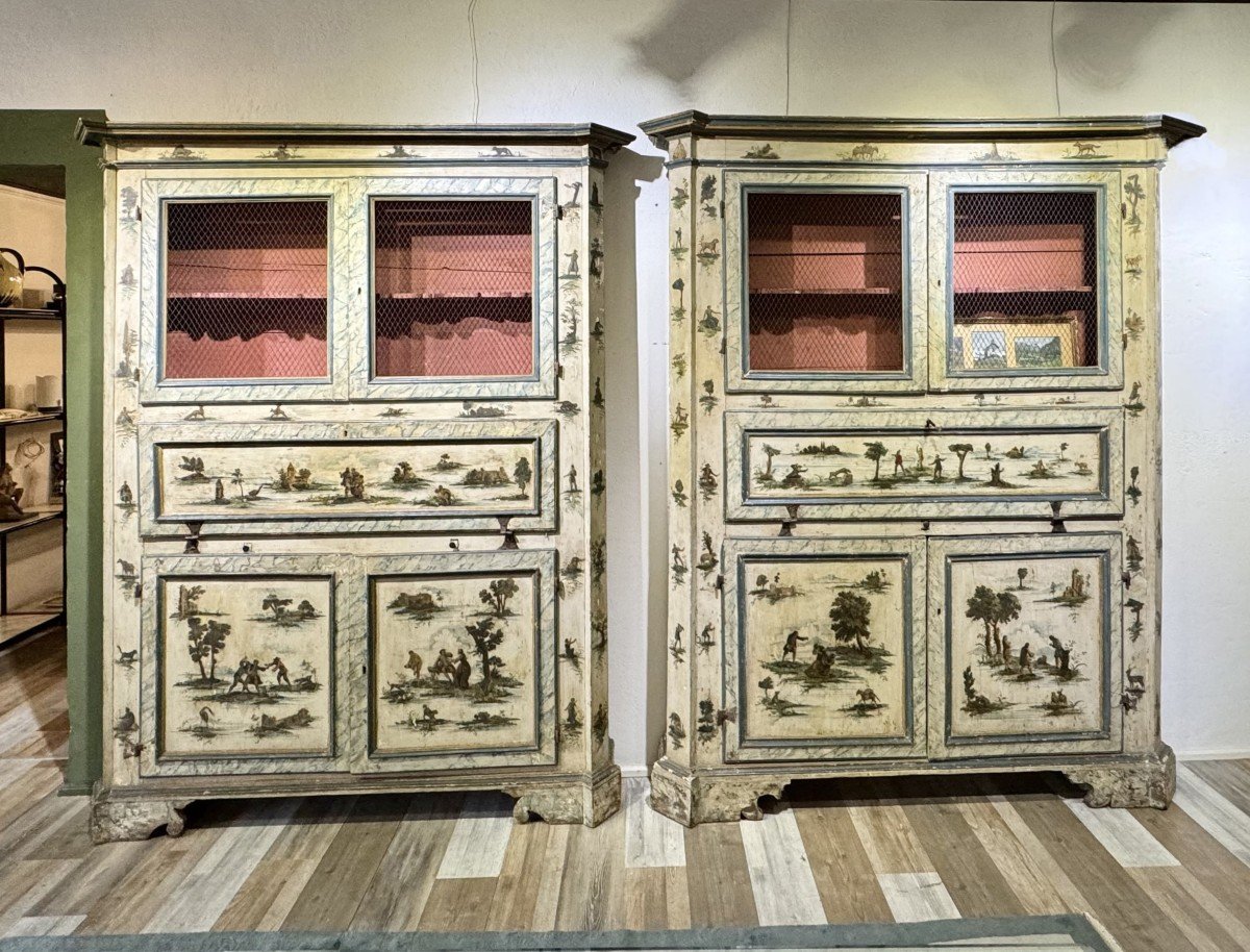 Pair Of Venetian Style Bookcases/showcases In Arte Povera, Epoch '700-photo-3