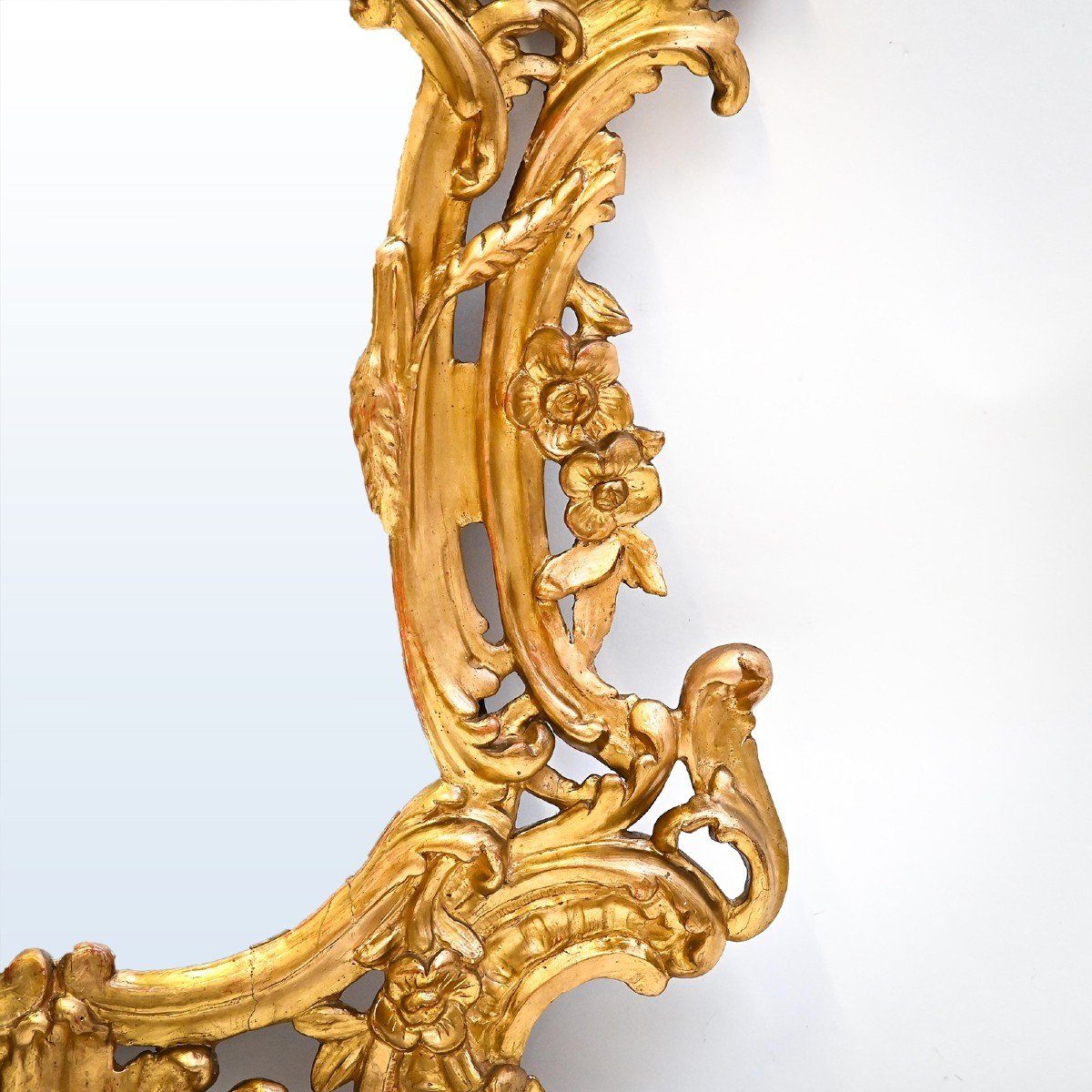 Miroir Ancien En Bois Doré Louis XV, époque 19ème Siècle-photo-1