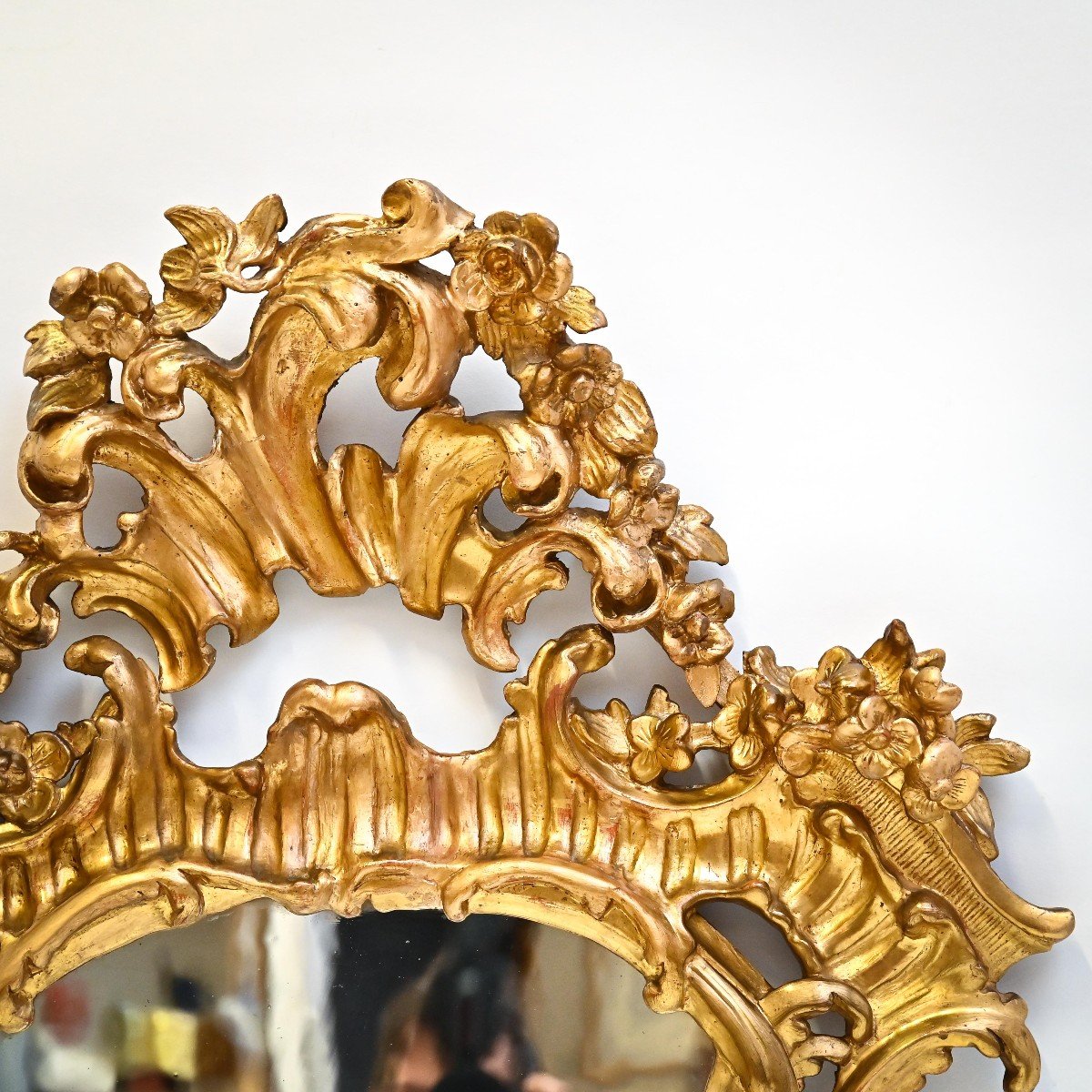 Miroir Ancien En Bois Doré Louis XV, époque 19ème Siècle-photo-3