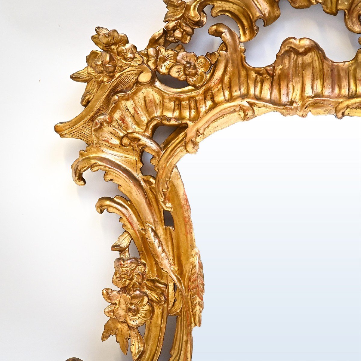 Miroir Ancien En Bois Doré Louis XV, époque 19ème Siècle-photo-5