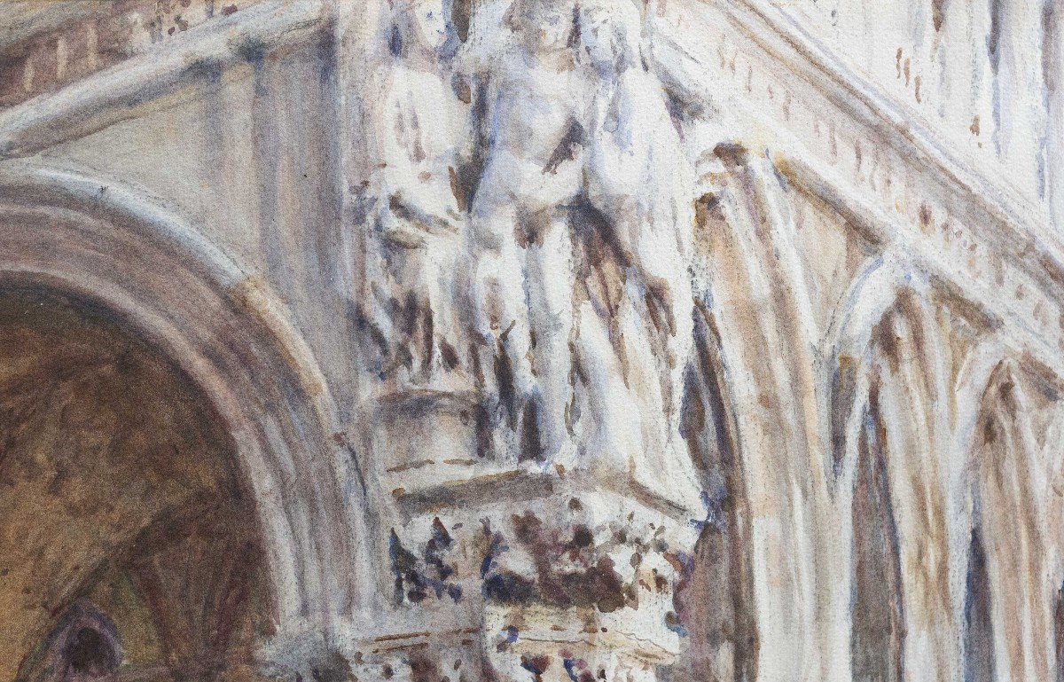 Giuseppe Cherubini, "piazza S. Marco Venezia", Aquarelle Sur Papier, Signée, Années 1950-photo-7