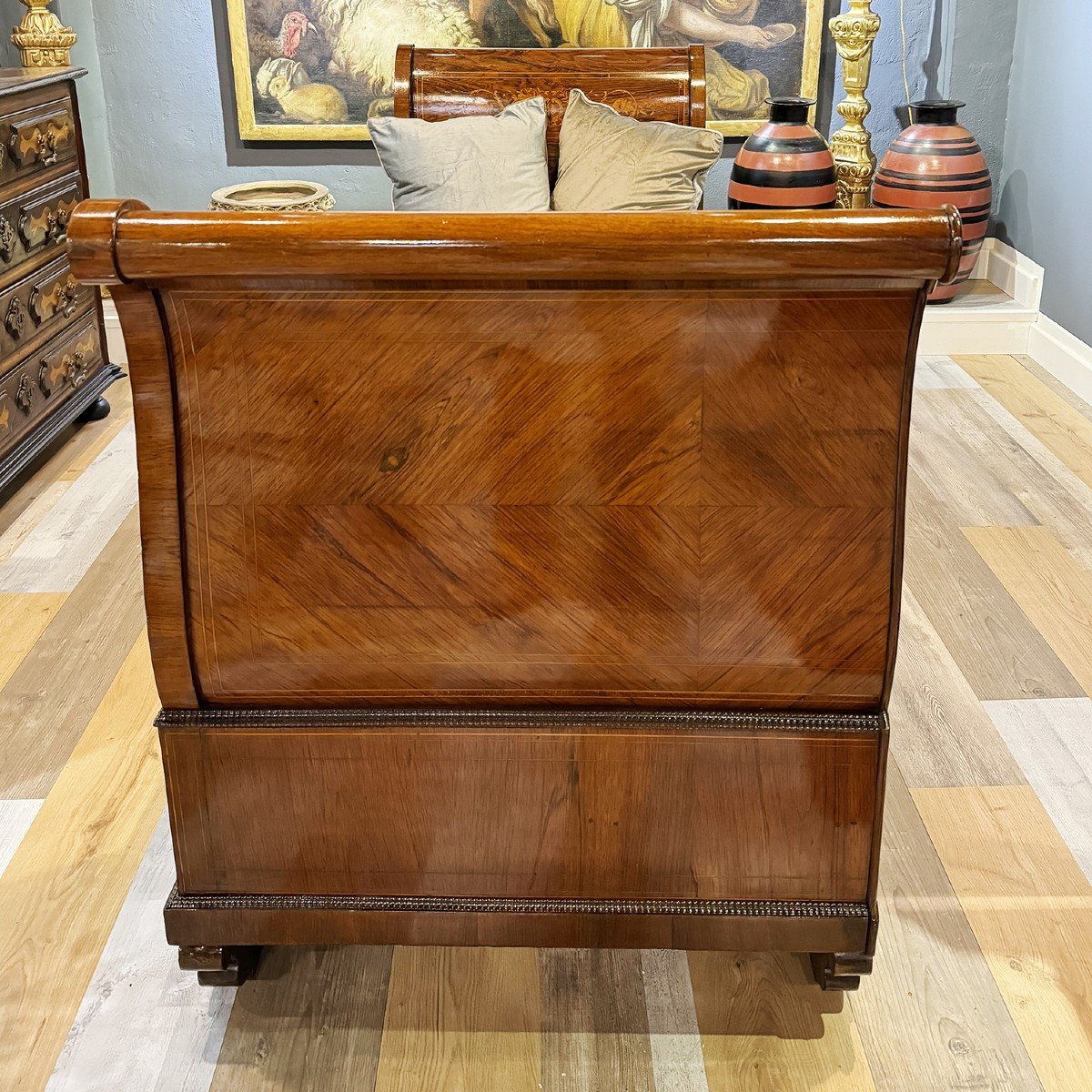 Original Charles X Bed, In Walnut With Boxwood Inlay, Early 19th Century Period-photo-4