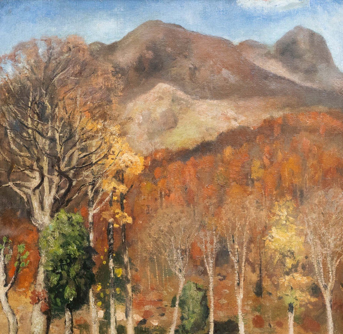 Oil On Canvas, "autumnal Landscape," Cesare Maggi, 1900s Era, Signed-photo-1