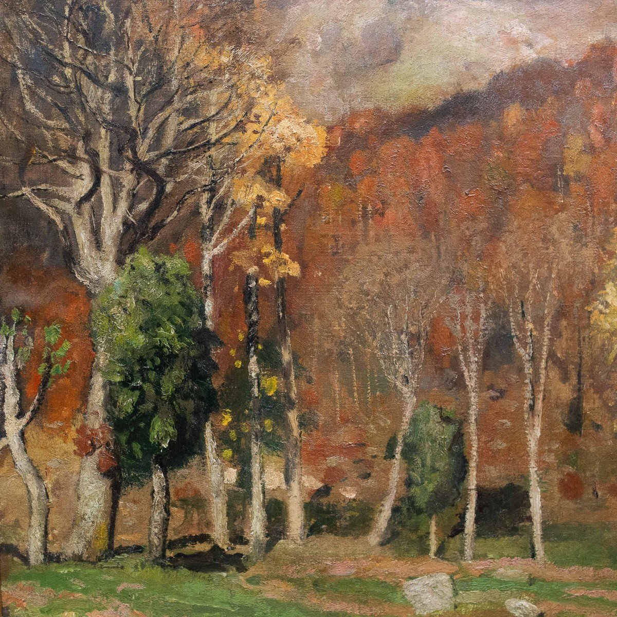 Oil On Canvas, "autumnal Landscape," Cesare Maggi, 1900s Era, Signed-photo-5