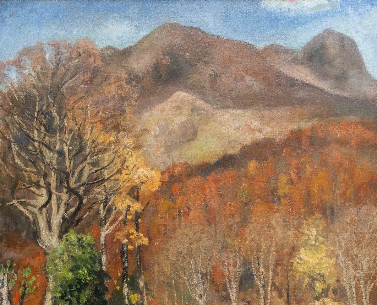 Oil On Canvas, "autumnal Landscape," Cesare Maggi, 1900s Era, Signed-photo-6