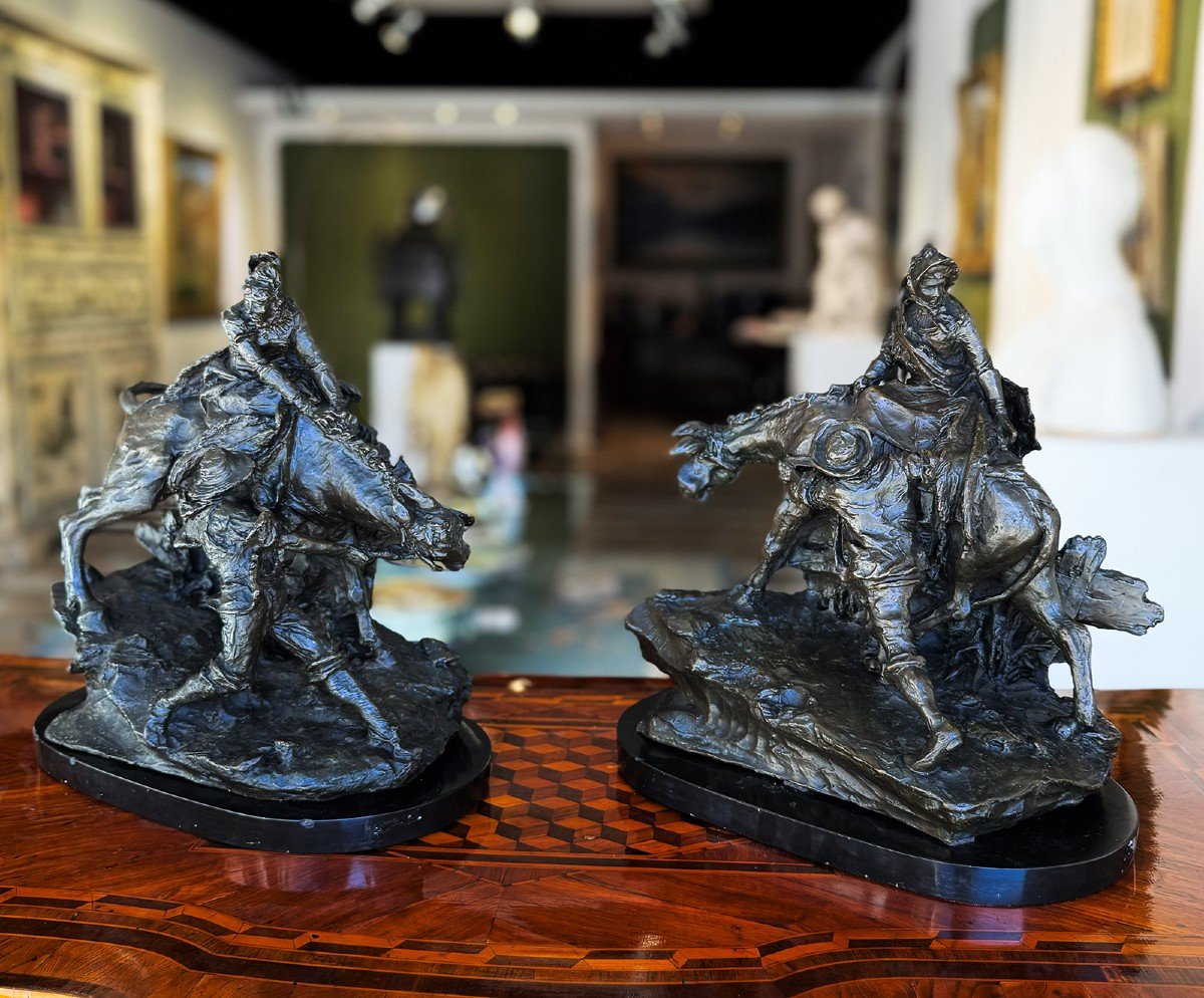 Pair Of Bronze Sculptures By A. Moriggi, Venice, "percorso Tortuoso," Early 20th Century-photo-2