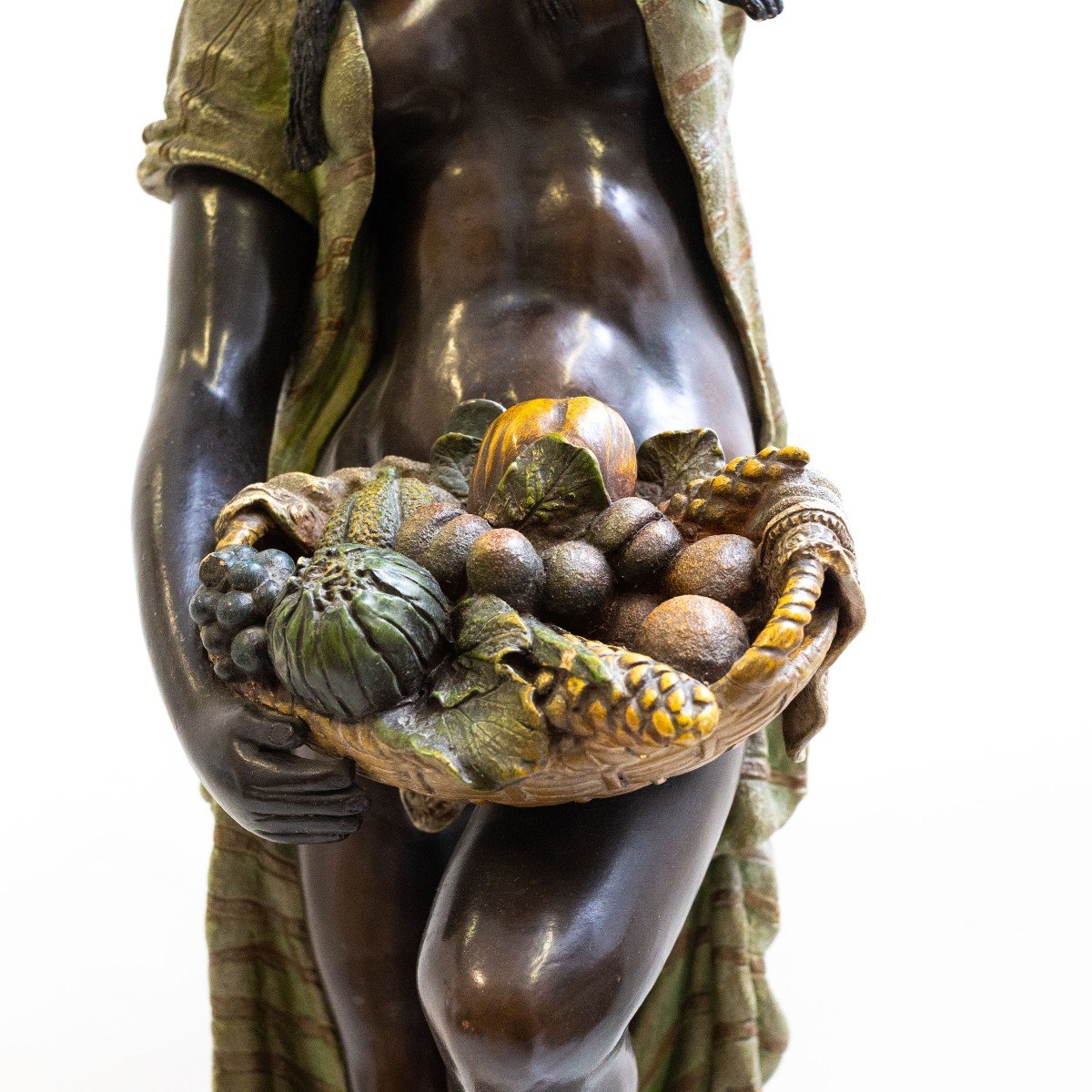Attr. Friedrich Goldscheider, Grande Sculpture  "porteuse De Fruits Avec Un Singe", XIX Sec.-photo-2