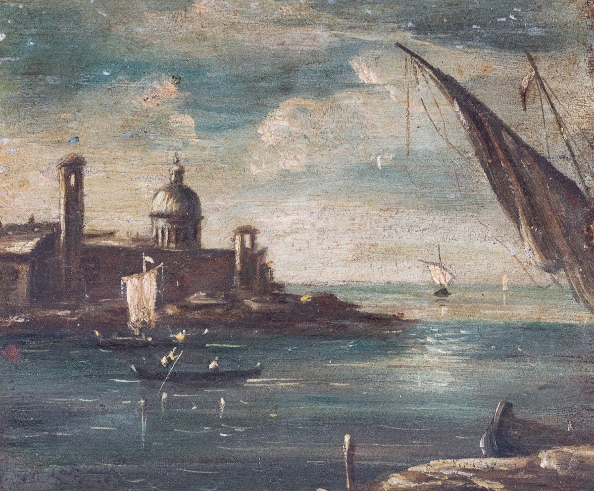 "lagune De Venise", Huile Sur Toile école De Guardi, Début du XIXe siècle