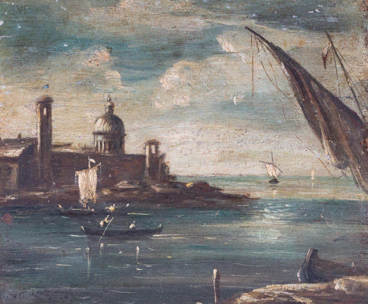 "lagoon Of Venice," Oil On Canvas School Of Guardi, Early 19th Century Era.