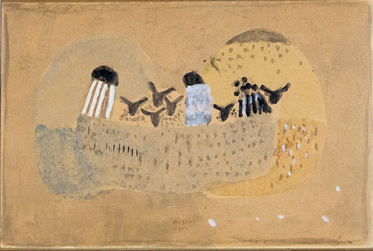 Zoran Music, Aquarelle Sur Papier, "arche De Noé", Signée, 1951-photo-1