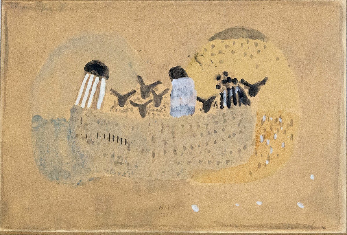 Zoran Music, Aquarelle Sur Papier, "arche De Noé", Signée, 1951