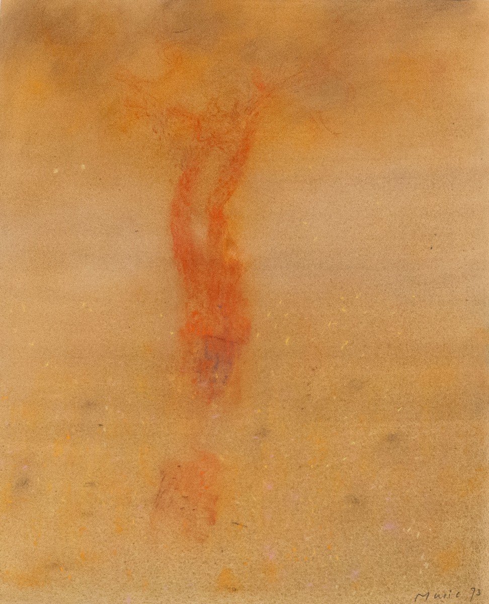 Zoran Music, Pastel Sur Papier, "motif Végétal", Signé, 1973