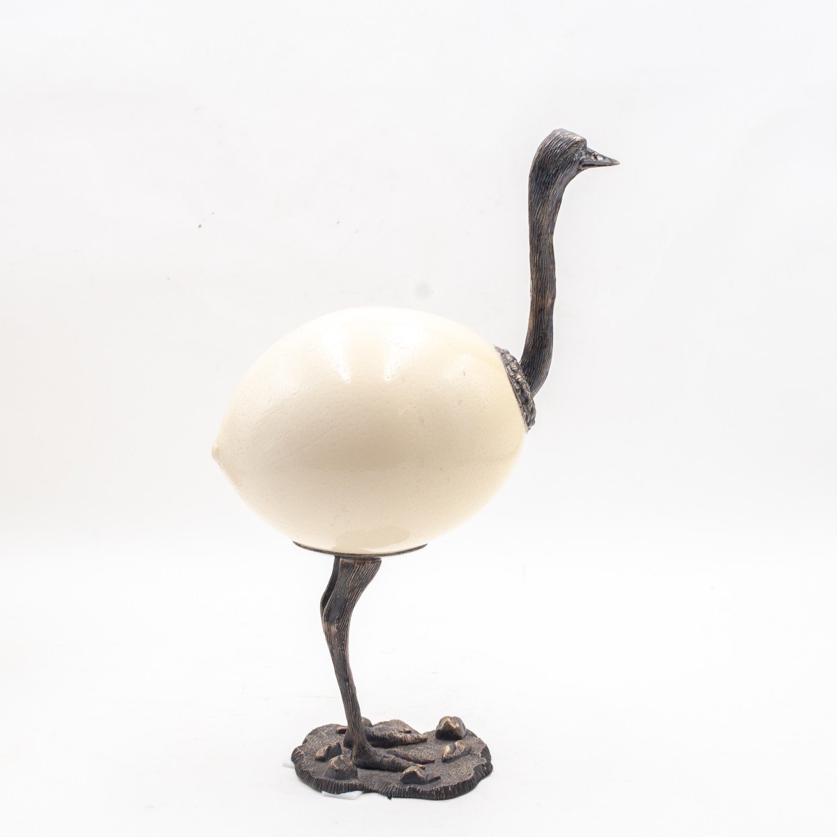 Rare Egg And Silver Sculptures "ostrich And Flamingo," Ranzoni Milan, 1960s/'70s-photo-3