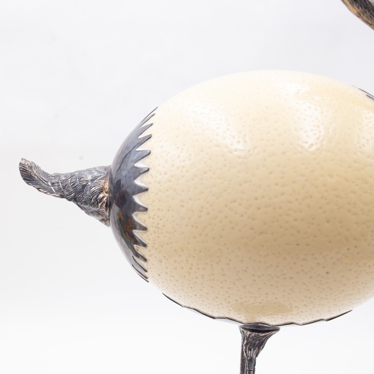 Rare Egg And Silver Sculptures "ostrich And Flamingo," Ranzoni Milan, 1960s/'70s-photo-5