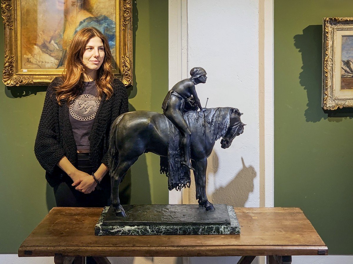 Enrico Astorri, Grande Sculpture En Bronze, "amazone", Fin Du XIXe Siècle 