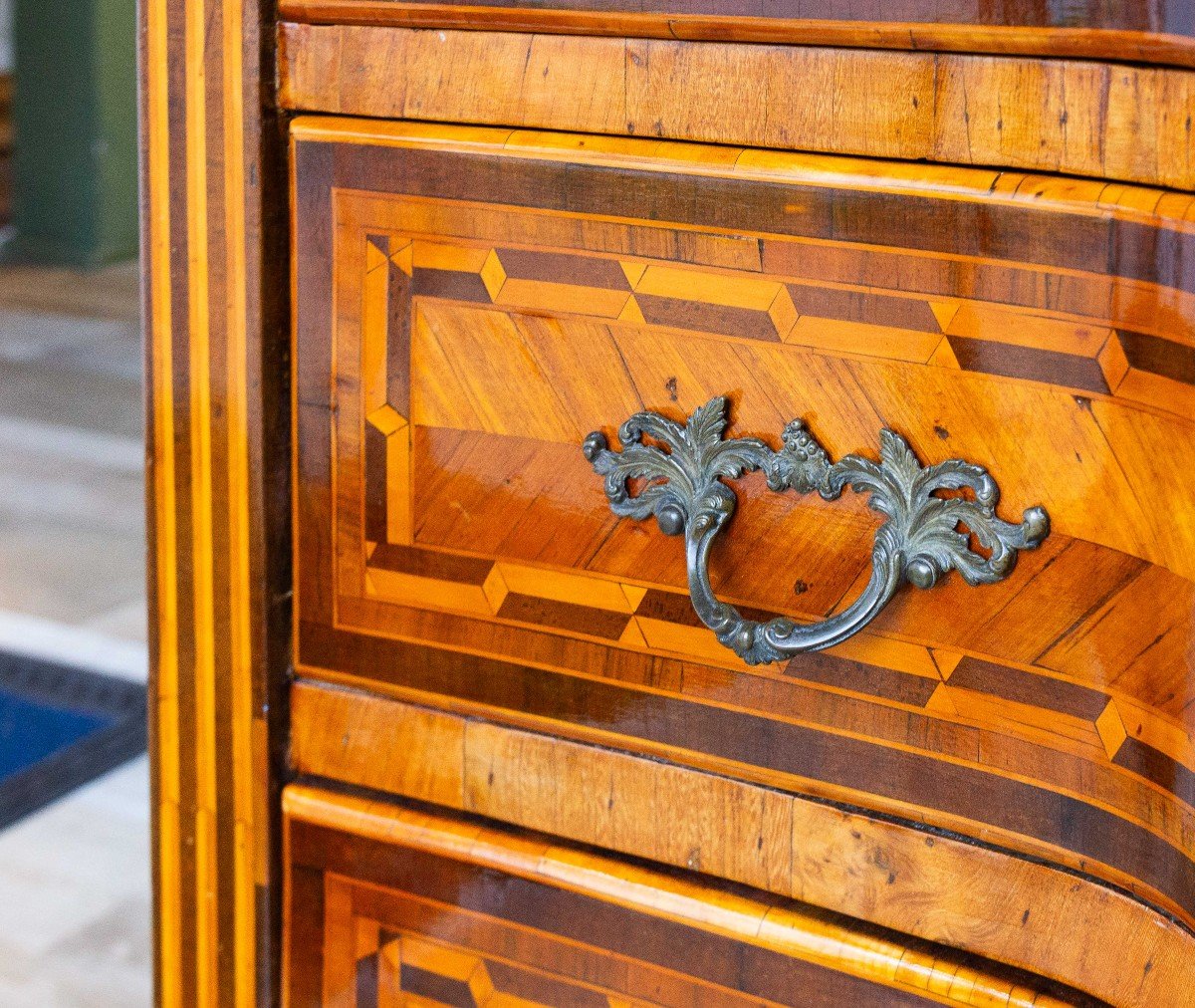 Commode Louis XVI En Marqueterie De Bois Divers, époque XVIIIe Siècle-photo-3