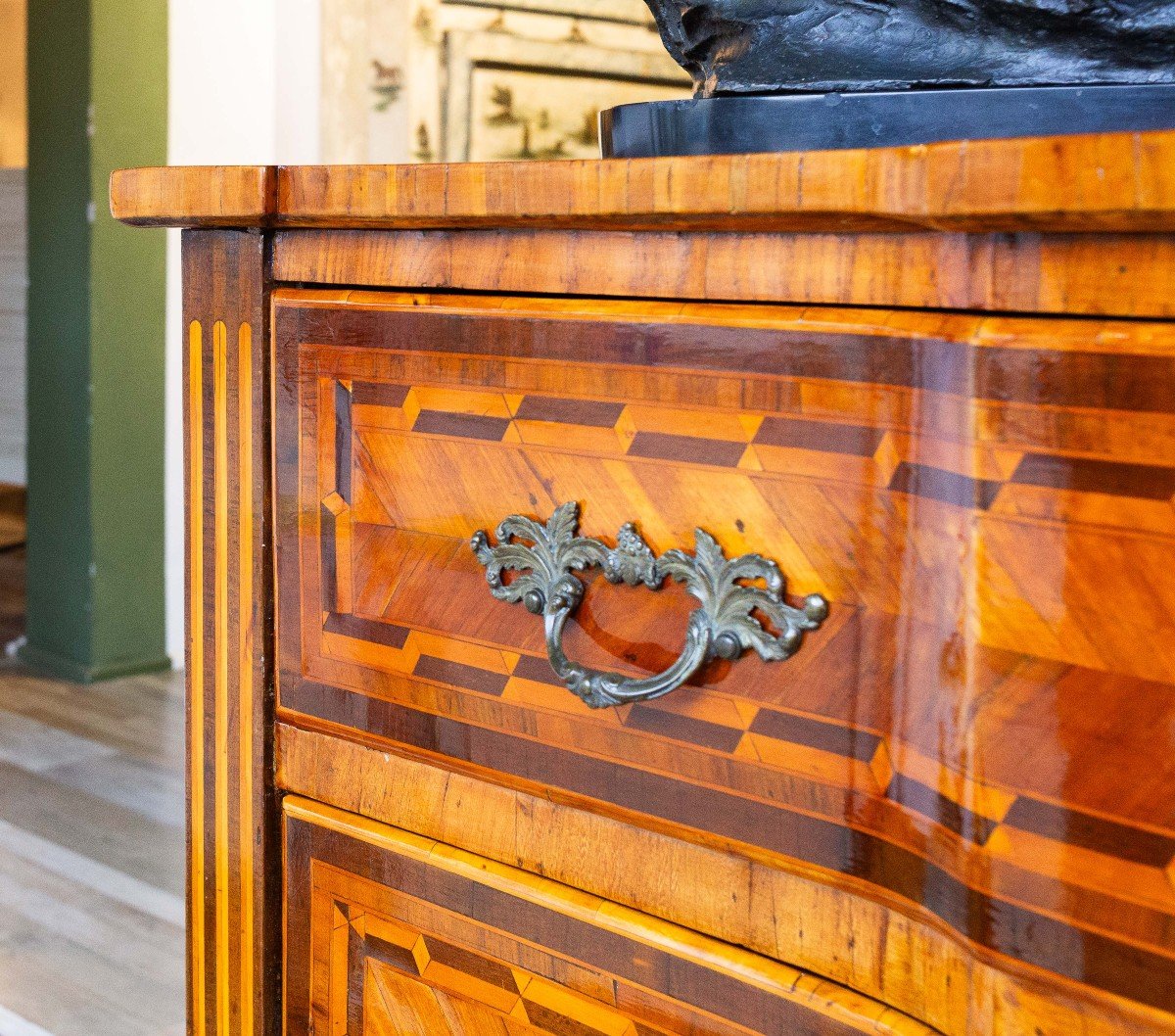 Commode Louis XVI En Marqueterie De Bois Divers, époque XVIIIe Siècle-photo-5