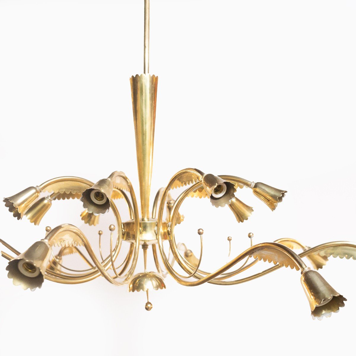 Oscar Torlasco Gilded Brass Chandelier, 1950s. -photo-2