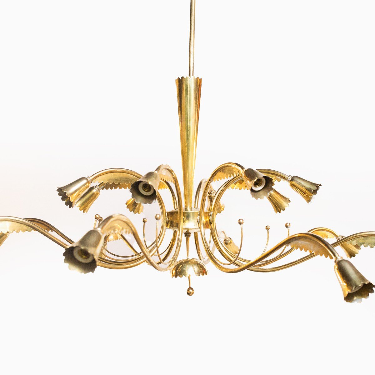 Oscar Torlasco Gilded Brass Chandelier, 1950s. -photo-3