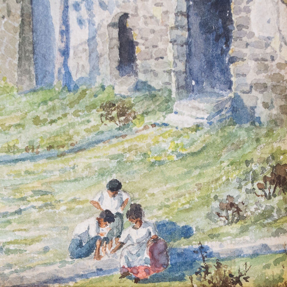 Giovanni Brancaccio, " Games Of Children," Signed, Watercolor On Cardboard, 1900s Era-photo-6
