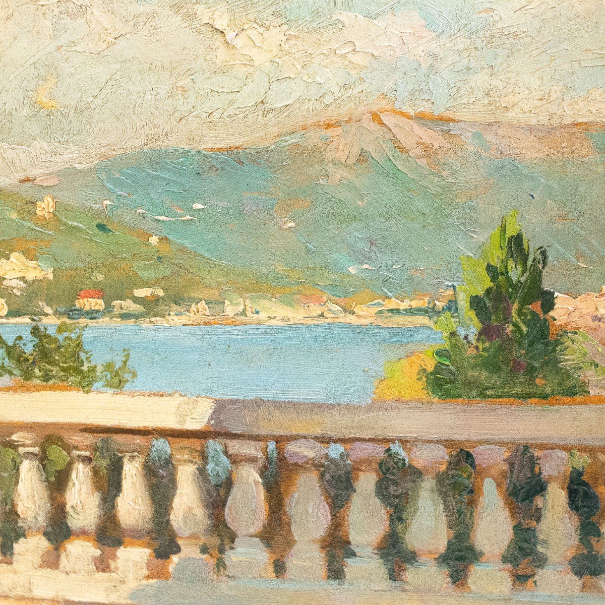 Alberto Rossi, Oil On Panel, "terrace On Lake Maggiore," Signed, 1920-photo-8