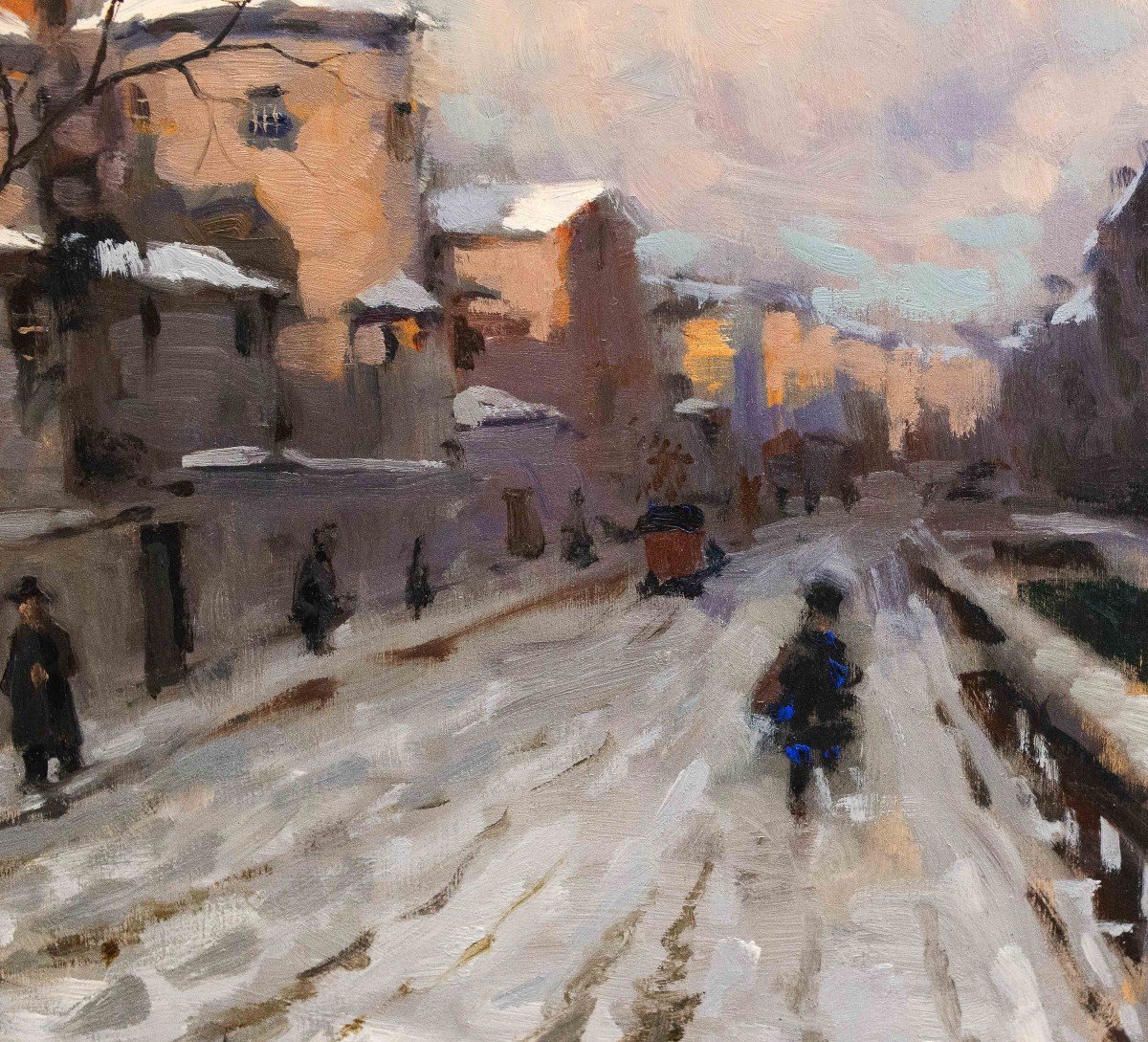 Ivan Karpoff, "Neige en ville", huile sur panneau, signée, époque 20e siècle-photo-6