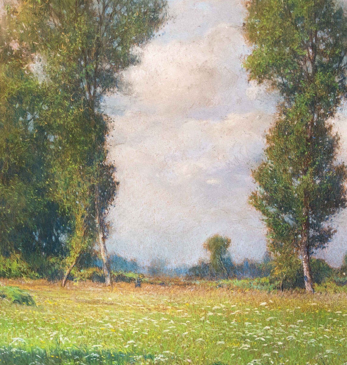 Romolo Ubertalli, "spring Landscape," Pastel On Cardboard, Signed, Early 20th Century -photo-3