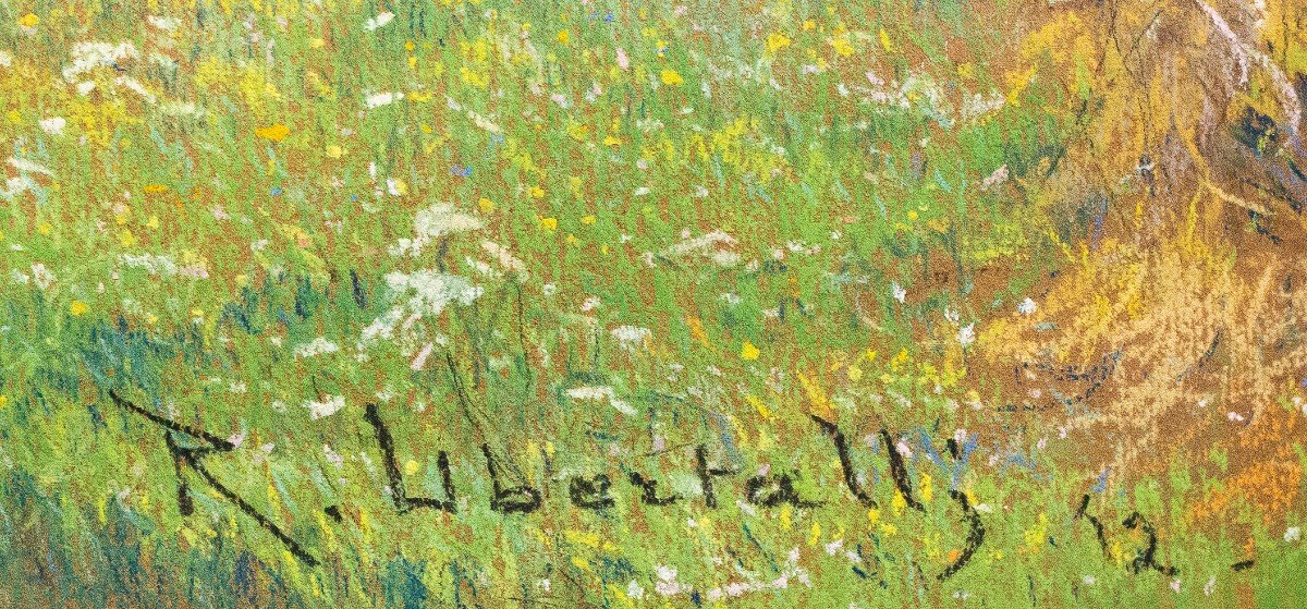 Romolo Ubertalli, "spring Landscape," Pastel On Cardboard, Signed, Early 20th Century -photo-4