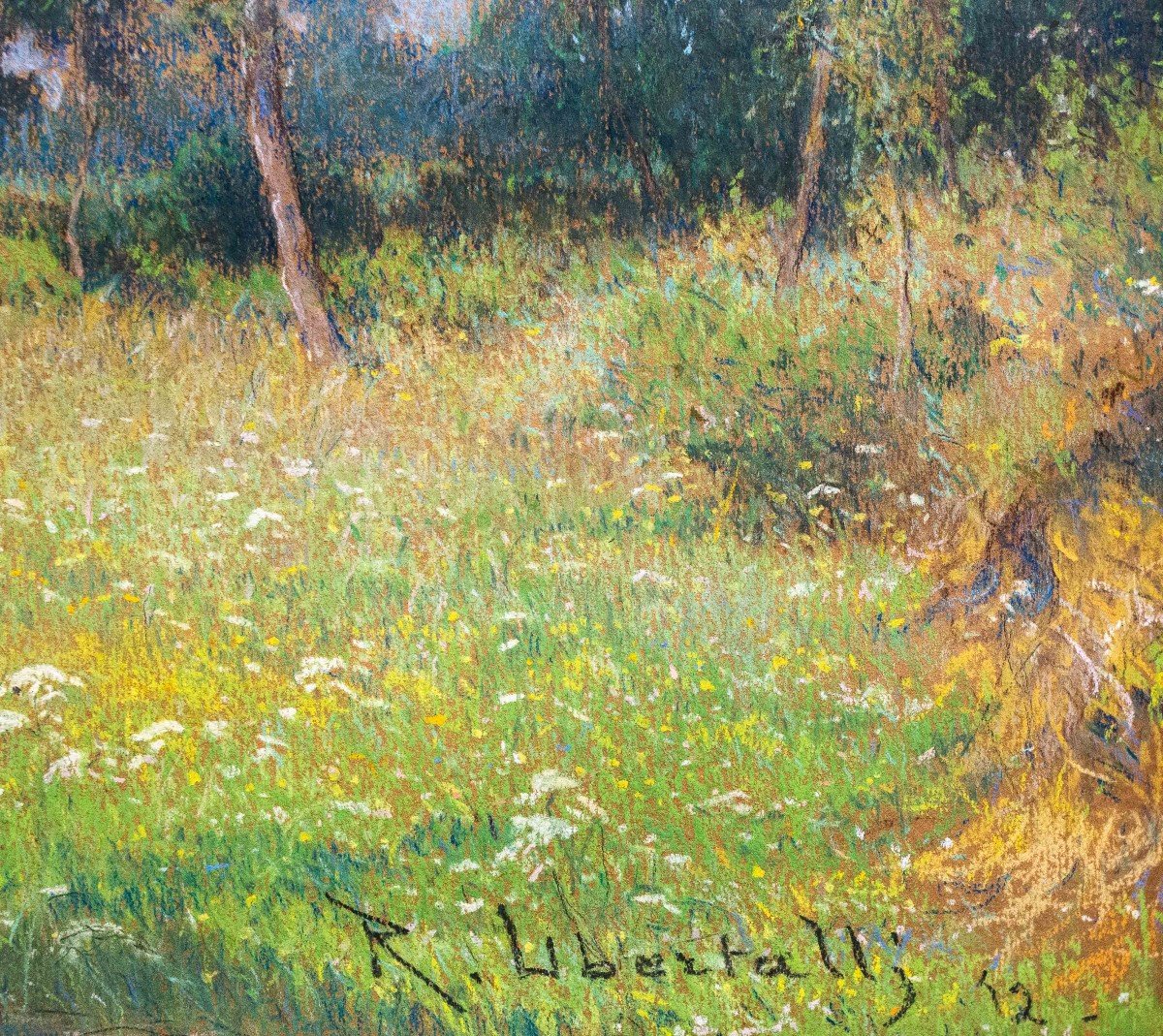 Romolo Ubertalli, "spring Landscape," Pastel On Cardboard, Signed, Early 20th Century -photo-5