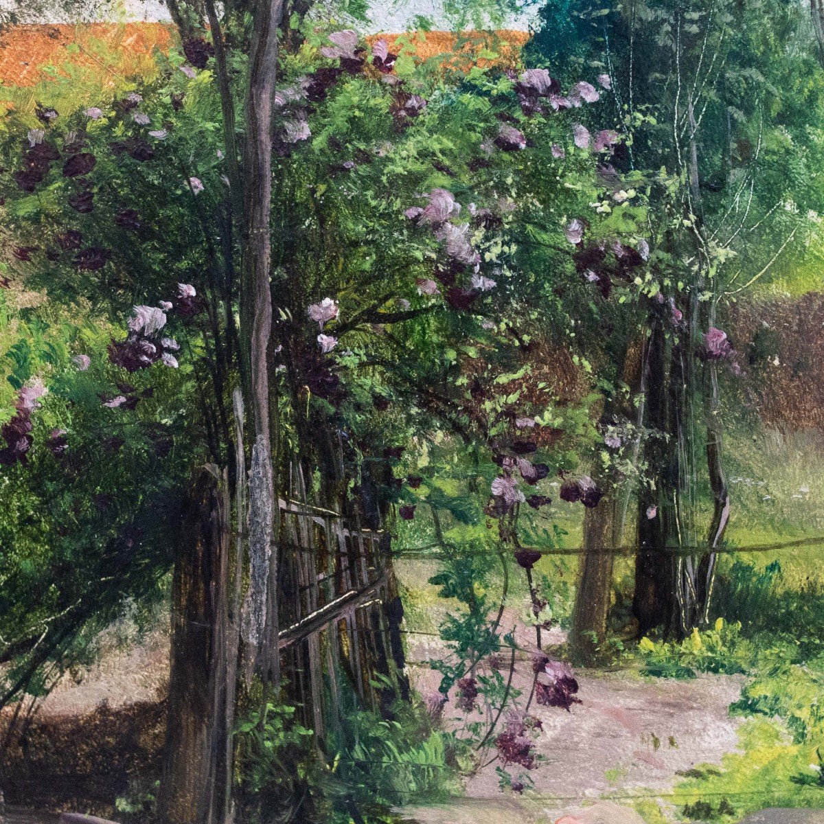 Francesco Bosso, Oil On Cardboard, Signed, "in The Garden," 1917-photo-4