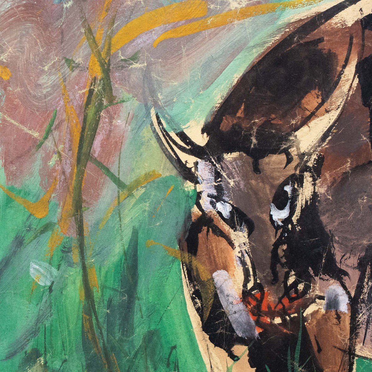 Luigi Spazzapan, "the Bull," Tempera On Cardboard, First Half Of The 20th Century-photo-3