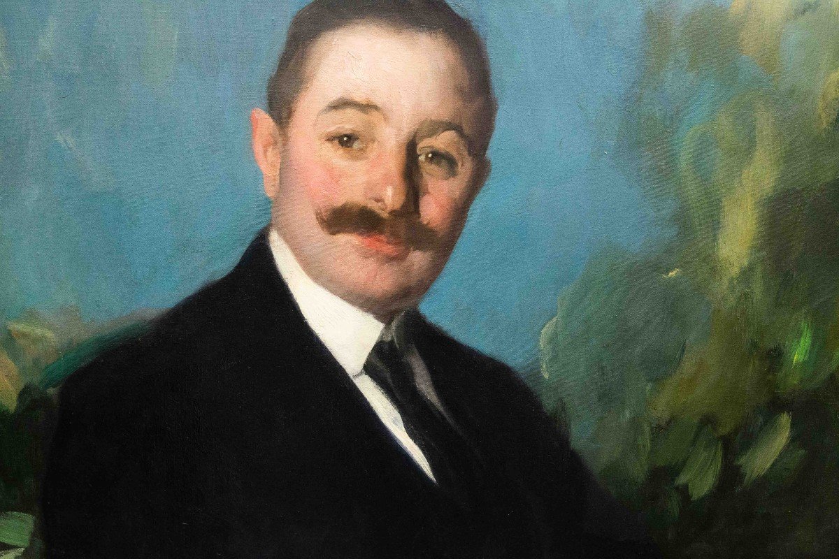 Antonio Ambrogio Alciati, "portrait Of A Gentleman," Oil On Canvas, Signed, 1910-photo-2