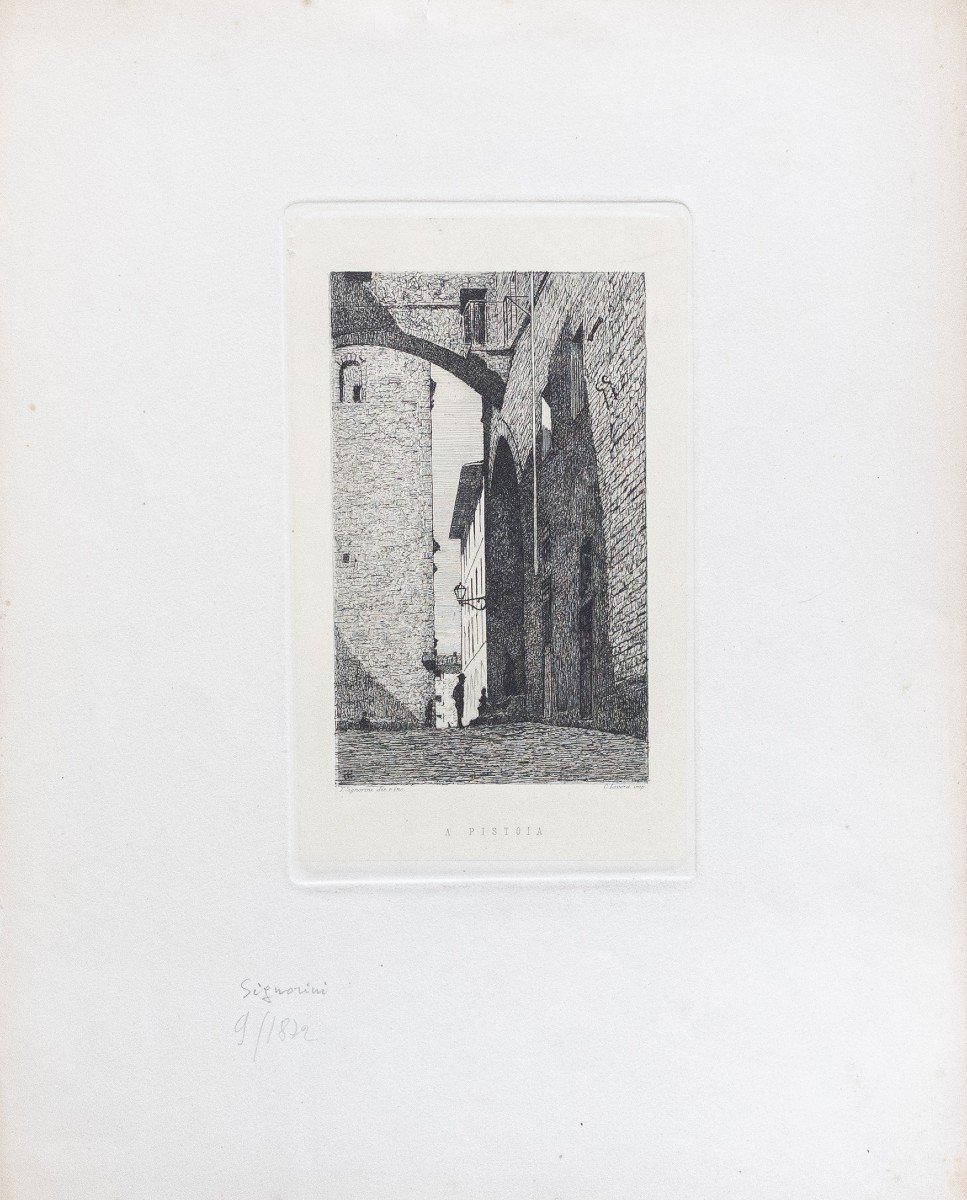 Telemaco Signorini, « In Pistoia », Gravure, époque Du XIXe Siècle-photo-2