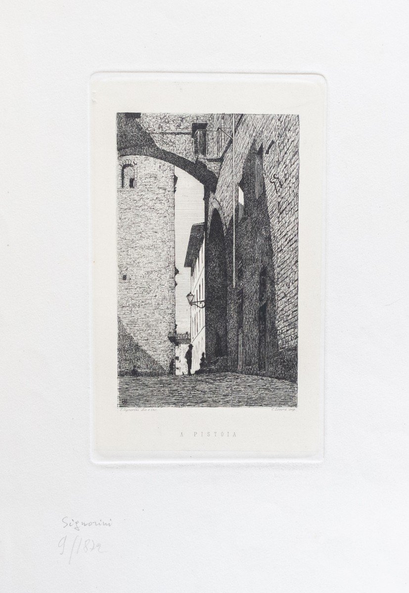 Telemaco Signorini, « In Pistoia », Gravure, époque Du XIXe Siècle-photo-3