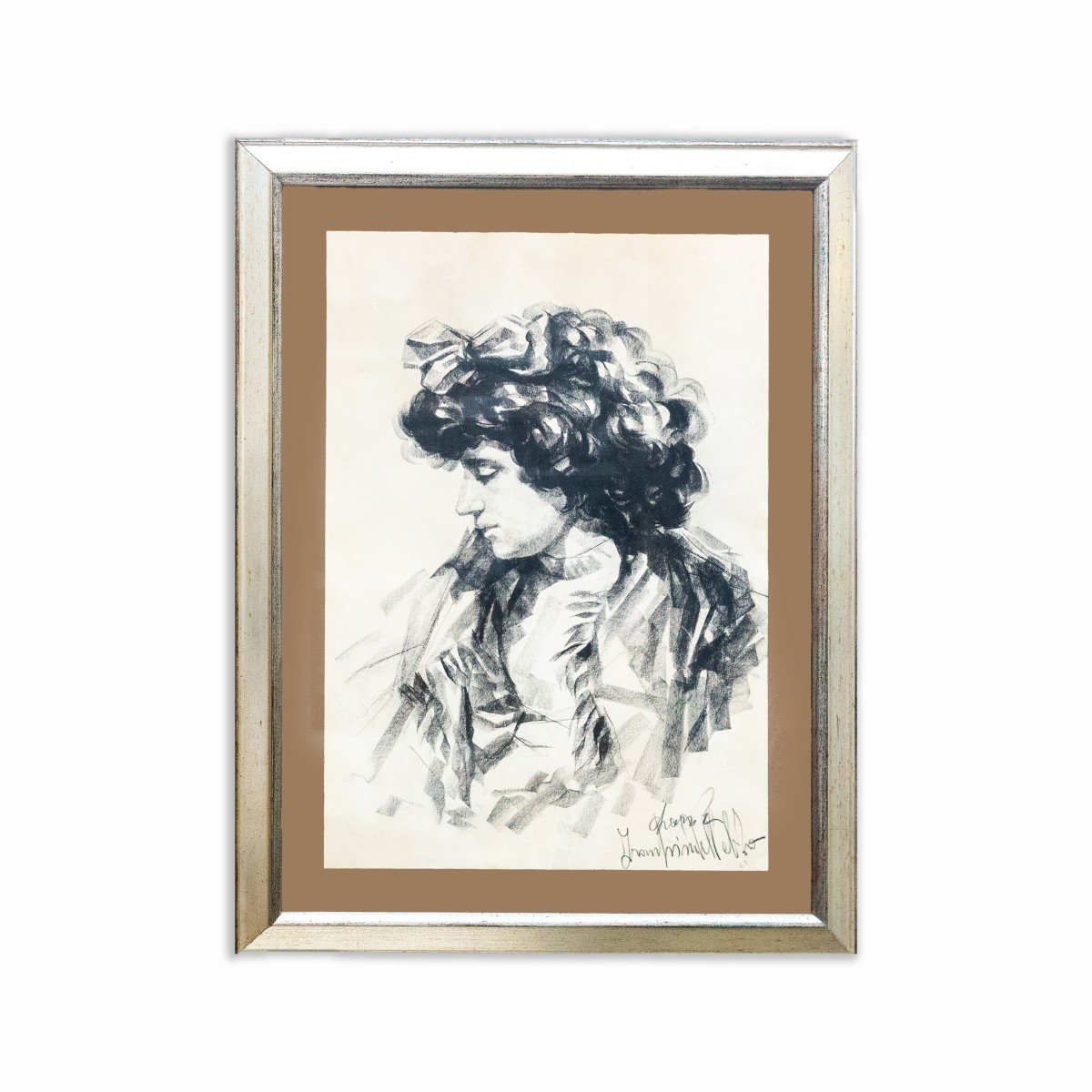 Sandrùn (f. Barbera), “la Giovinetta” - Charcoal On Paper, Signed, Mid-20th Century-photo-2