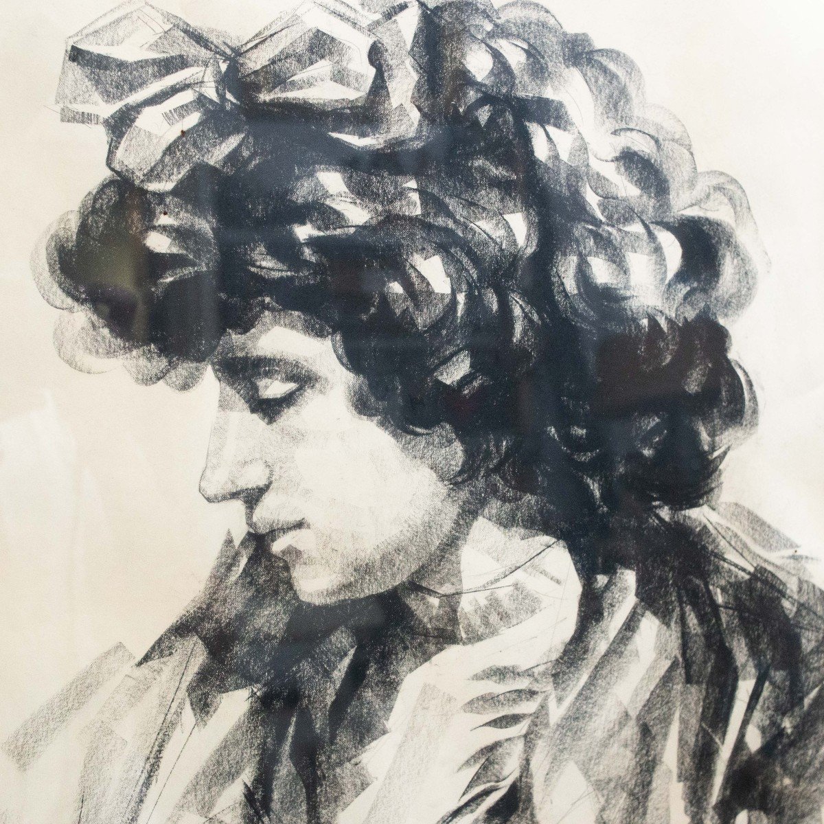 Sandrùn (f. Barbera), “la Giovinetta” - Charcoal On Paper, Signed, Mid-20th Century-photo-1