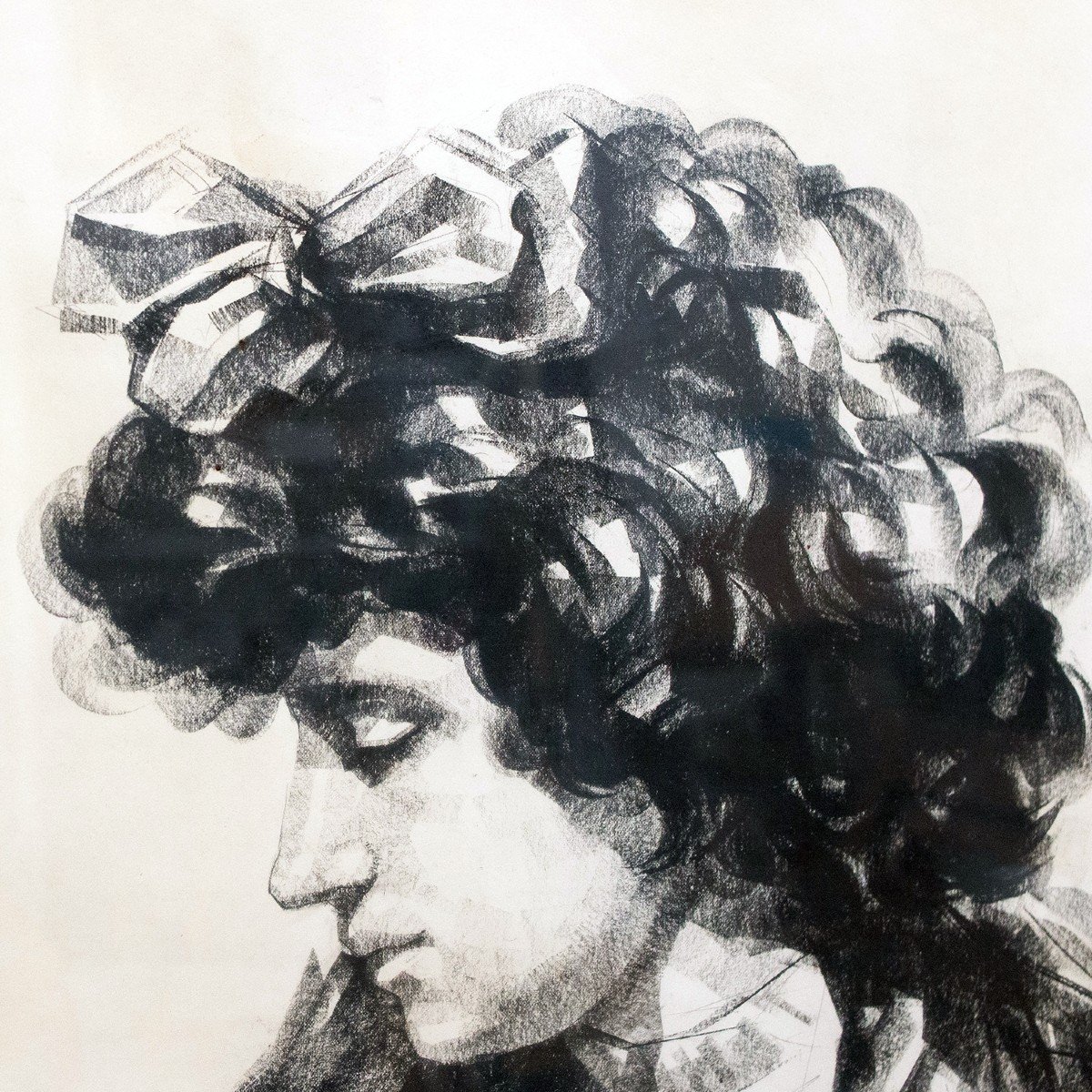 Sandrùn (f. Barbera), “la Giovinetta” - Charcoal On Paper, Signed, Mid-20th Century-photo-2