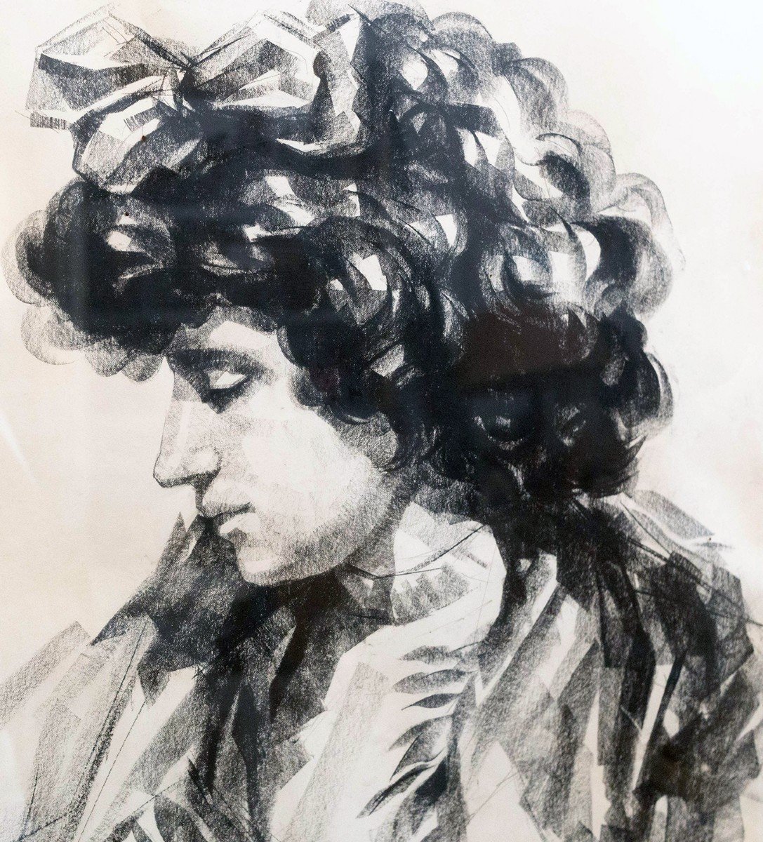 Sandrùn (f. Barbera), “la Giovinetta” - Charcoal On Paper, Signed, Mid-20th Century-photo-3