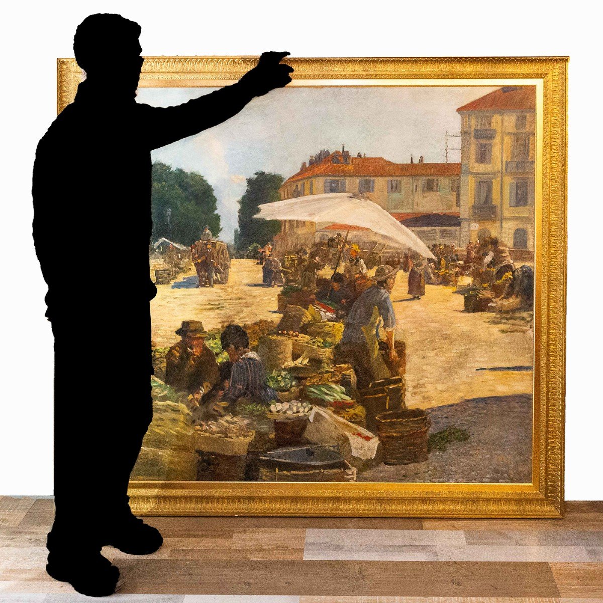 Large Painting, By Pugliese Levi Clemente, “mercato Di Porta Palazzo” - Turin, Signed, 1920-photo-3