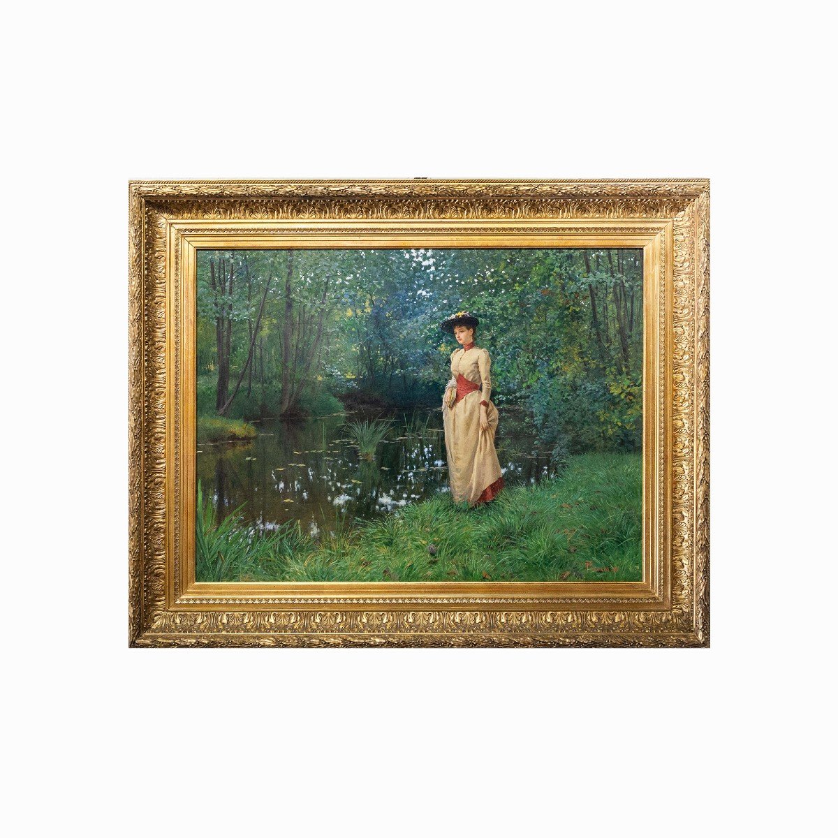 Carlo Pollonera, Oil On Canvas, “la Quiete,” Signed, 1890-photo-2