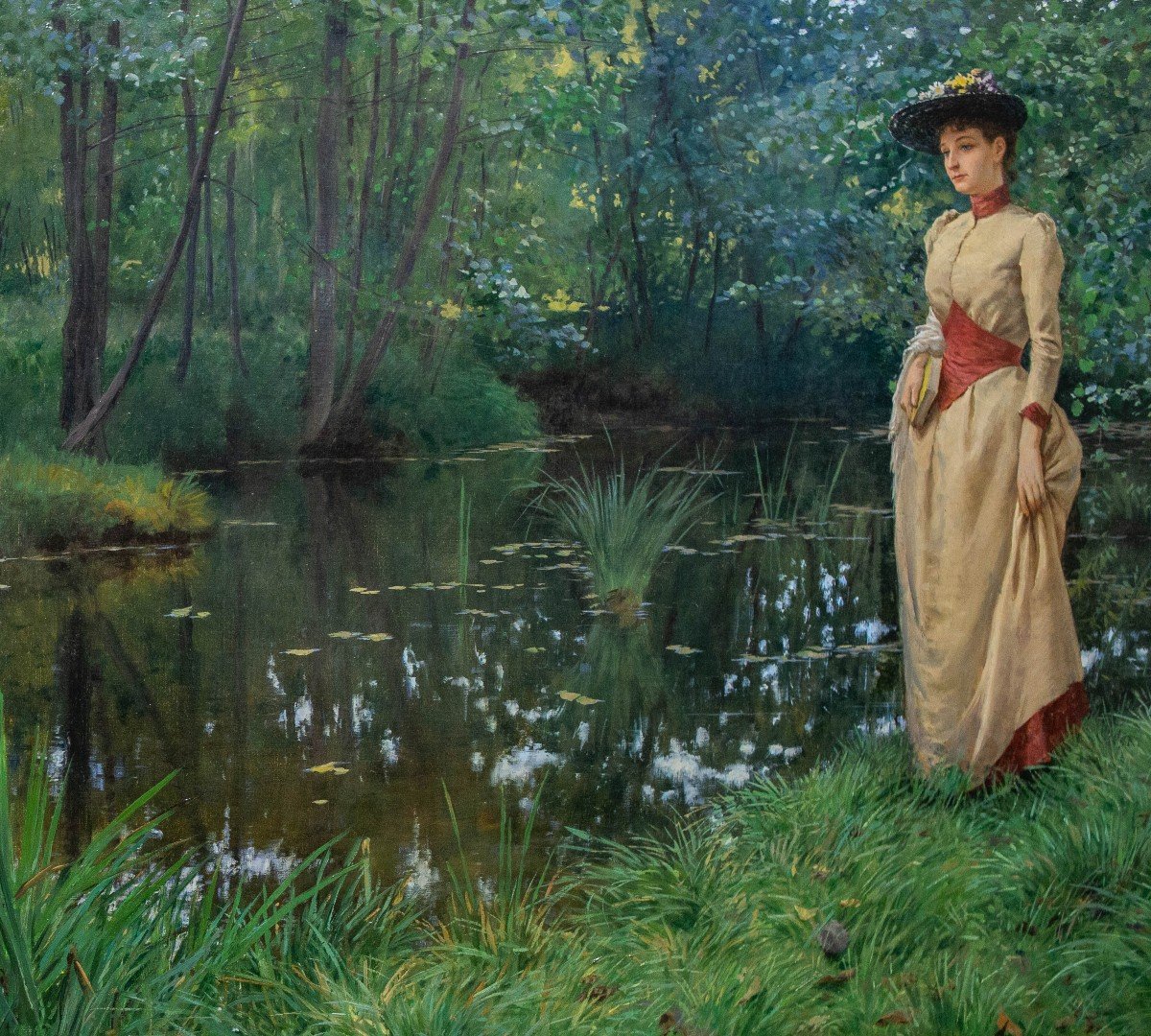 Carlo Pollonera, Oil On Canvas, “la Quiete,” Signed, 1890-photo-1