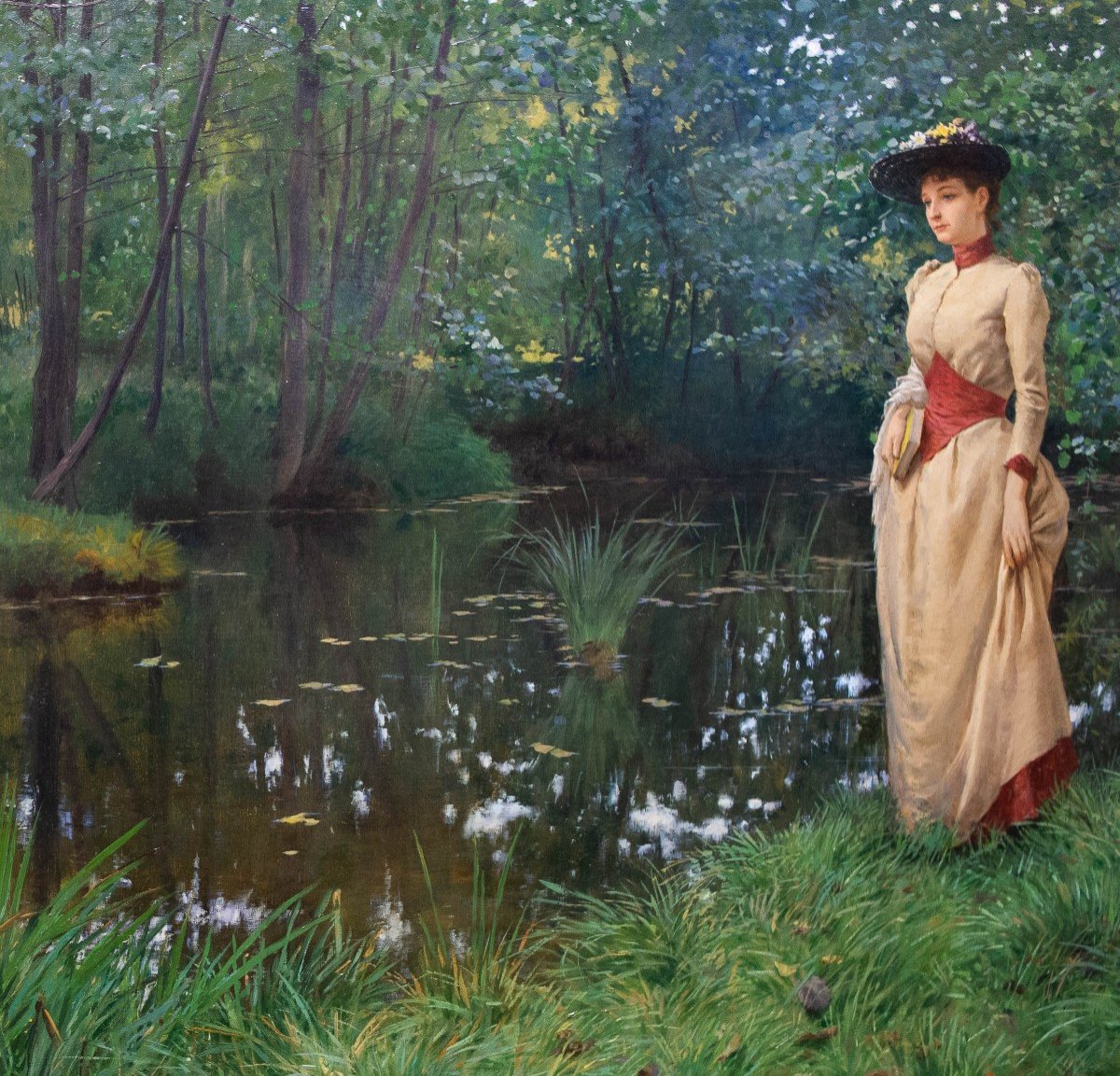 Carlo Pollonera, Oil On Canvas, “la Quiete,” Signed, 1890-photo-2