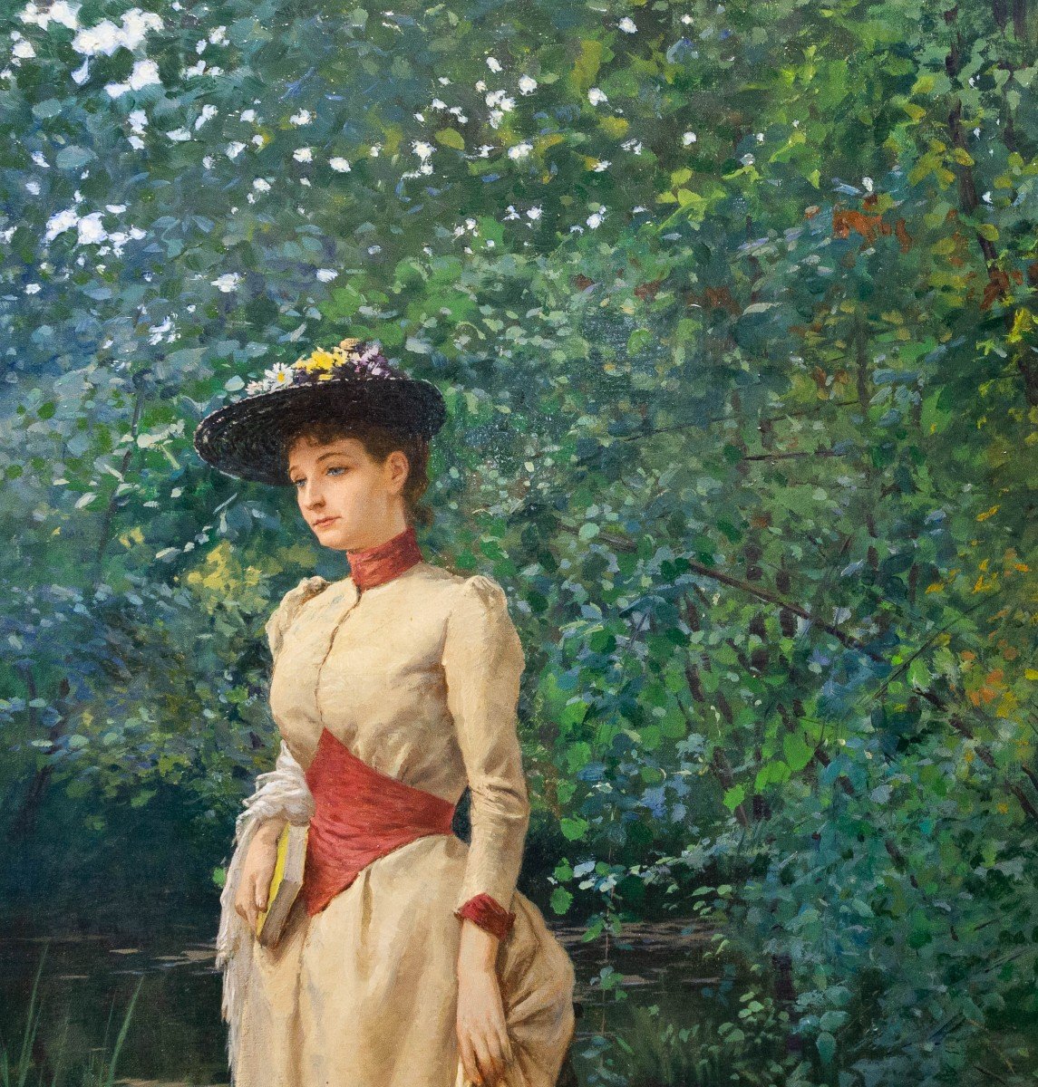 Carlo Pollonera, Oil On Canvas, “la Quiete,” Signed, 1890-photo-5