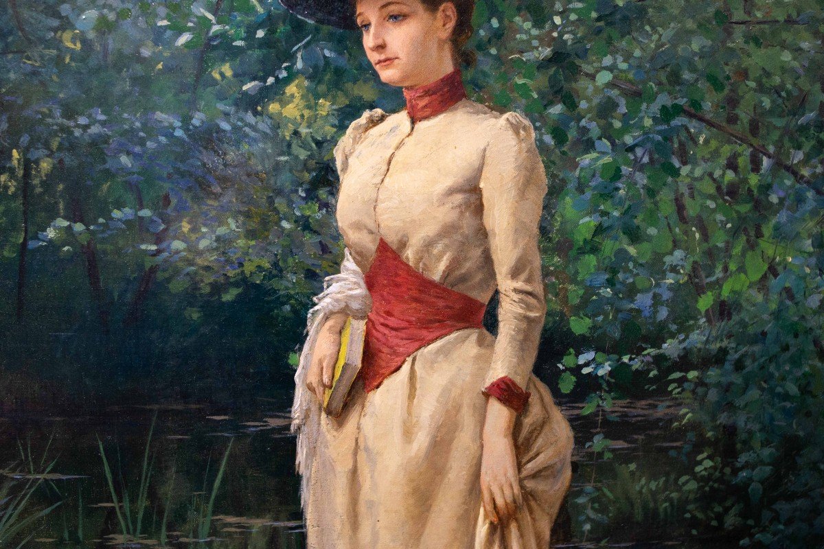 Carlo Pollonera, Oil On Canvas, “la Quiete,” Signed, 1890-photo-7