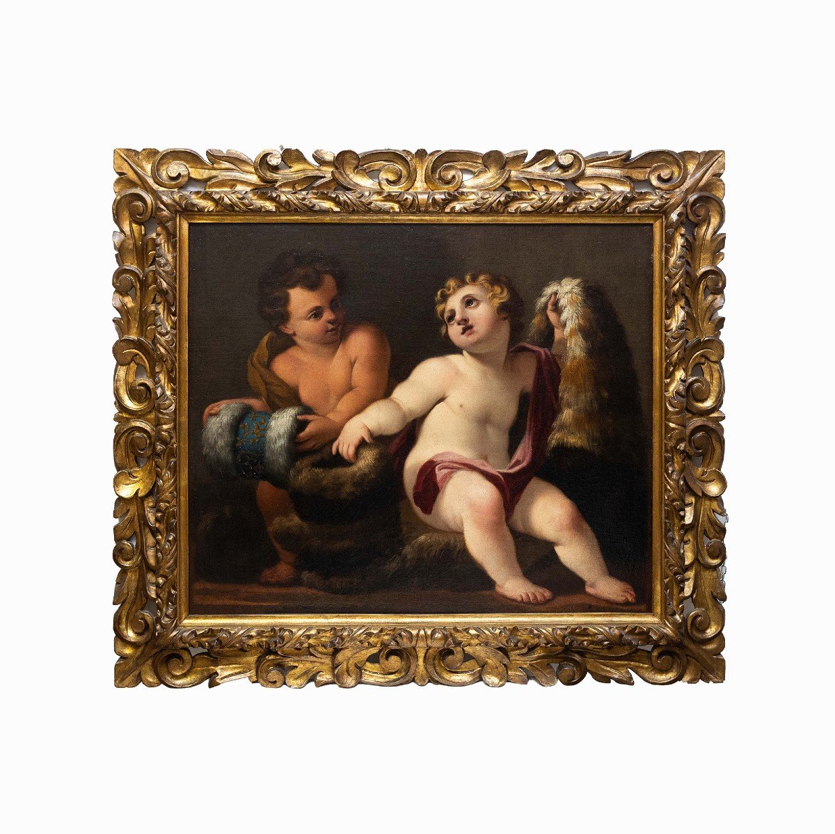 Antique Painting, “putti,” Oil On Canvas, 18th Century Era    -photo-2