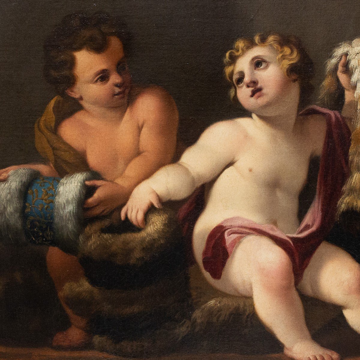 Antique Painting, “putti,” Oil On Canvas, 18th Century Era    -photo-3